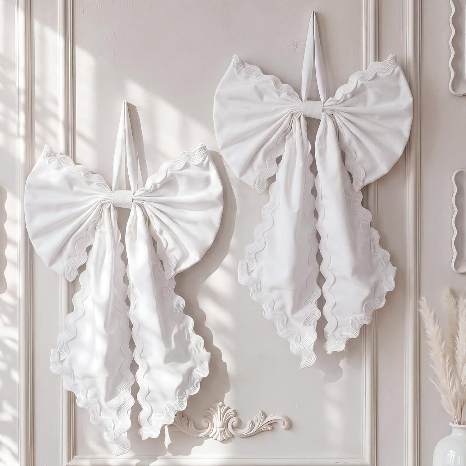 XunYee 2 Pcs Floral Wreath Sash for Front Door, 24 x 16 Inch Floral Burlap Wreath Bow Ribbon Accessories for Wedding Anniversary Yard Doorway Indoor Outdoor Bridal Shower Home Decor(Rolled Edge Style)