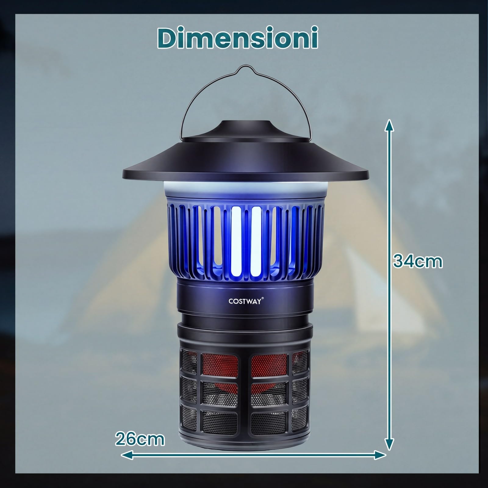 COSTWAY Lampada Antizanzare Elettrica, 2 in 1 Lampada Zanzare Esterno Impermeabile con Luci Regolabili, Batteria Ricaricabile e Maniglia, Trappola per Zanzare per Campeggio e Picnic