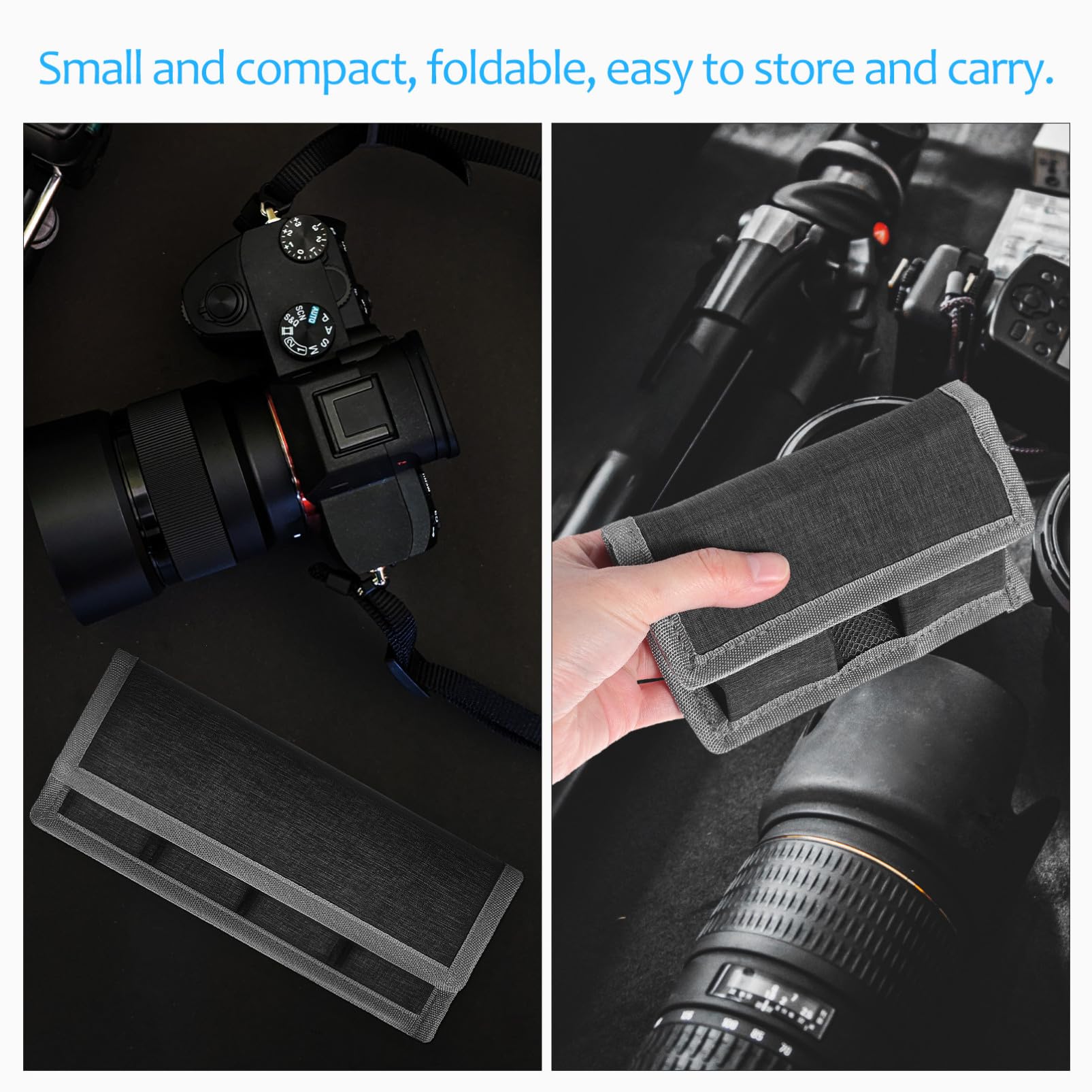 NUOBESTY Bolsas de Almacenamiento para Baterías Electrónicas y Cámara, Estuche Portátil de Tela Seca Cierre Adhesivo, Pack 1 Grande 1 Pequeño, Protección contra Agua para Fotógrafos, Negro