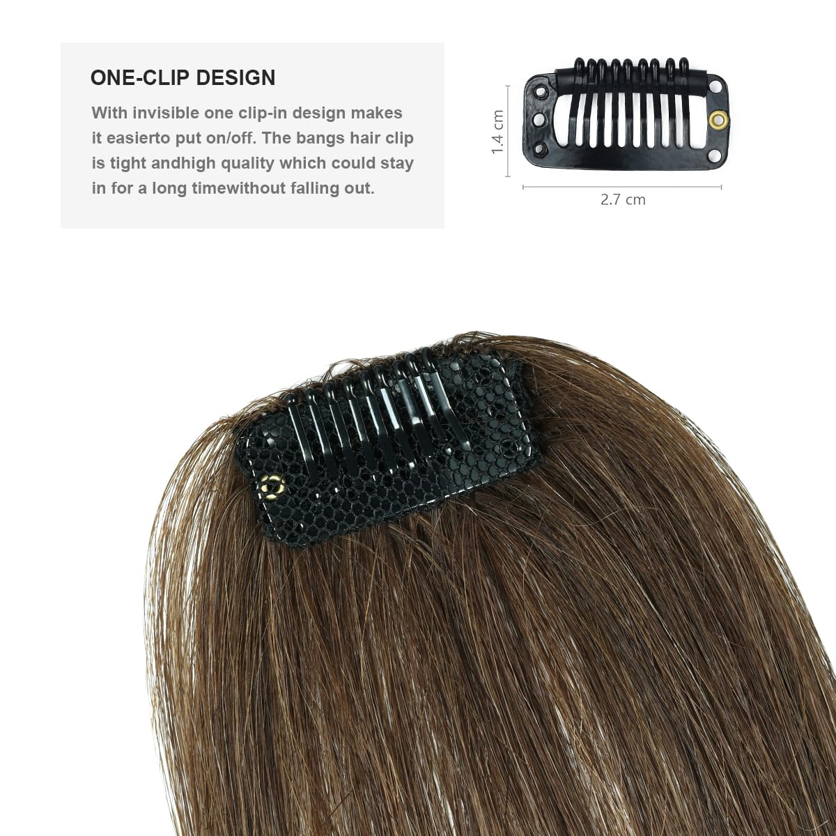 BUYOGET Clip in Fringe Human Hair Extension Airy Bangs Medium Brown Straight Remy Fringe Clip on Bangs Hair Clip for Women - Image 4