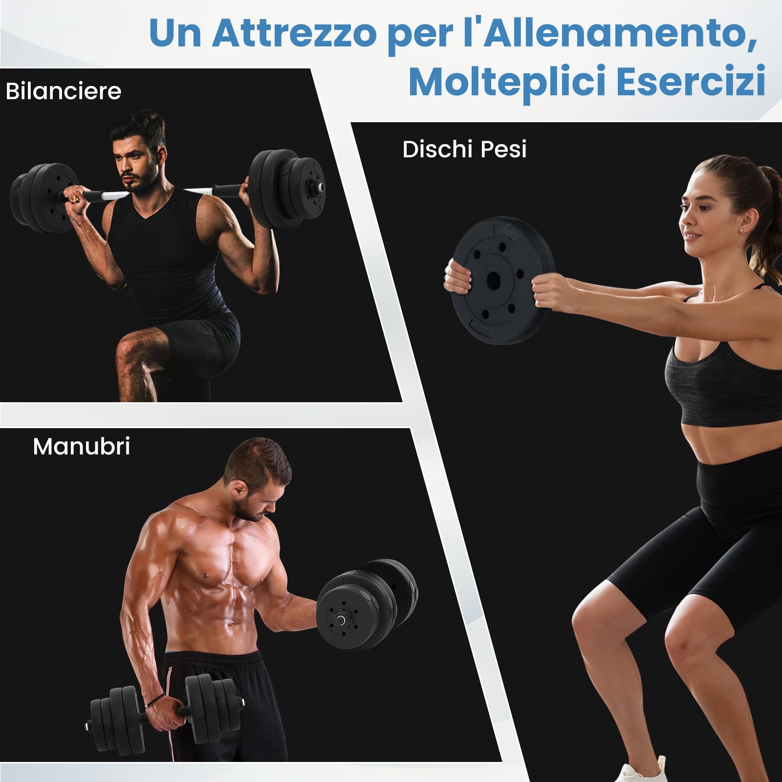 COSTWAY Set di 2 Manubri Regolabili 30 Kg, Bilanciere da Palestra con Barra di Collegamento e Copertura Protettiva in Gomma, Attrezzature per Allenamento a Casa