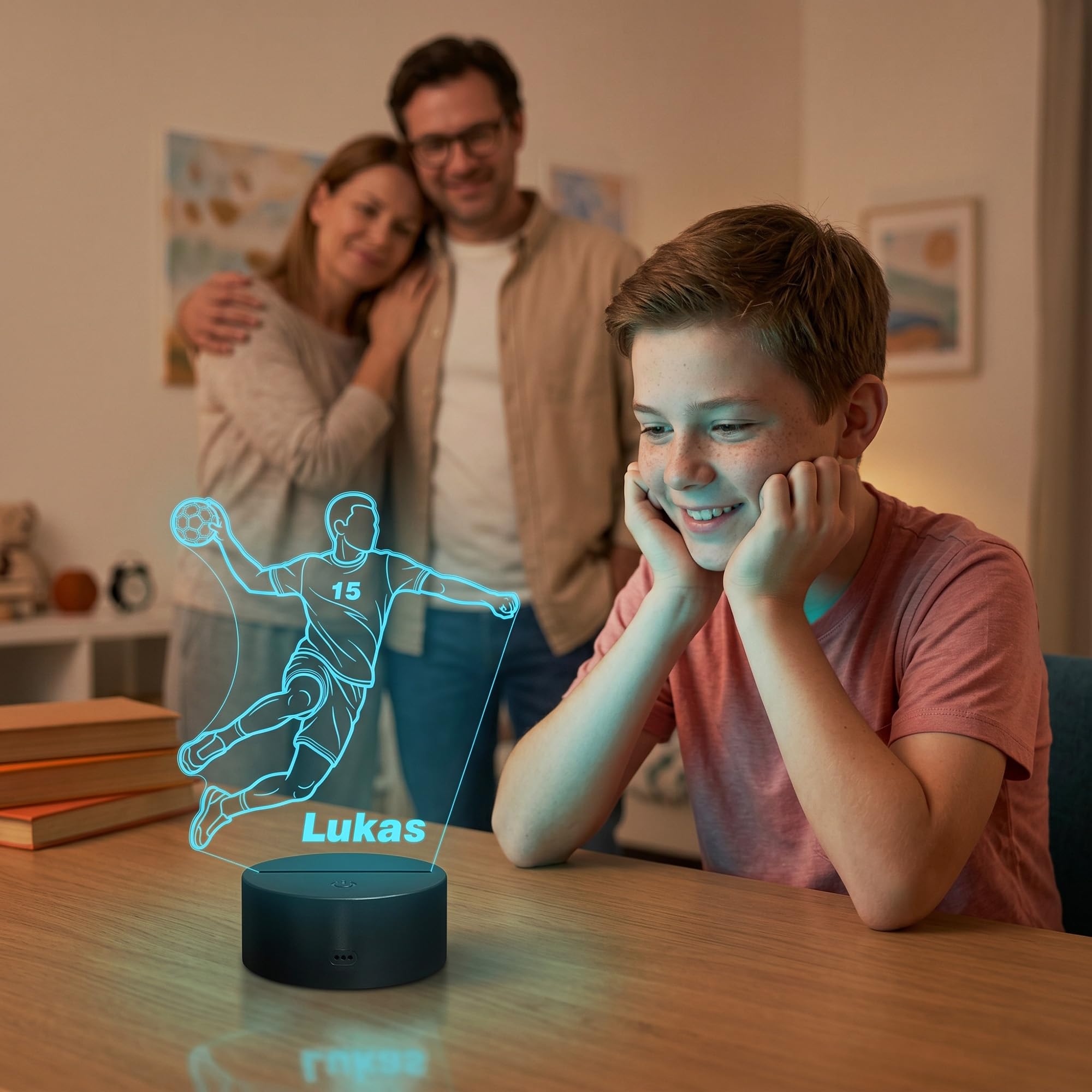 Personalisierte Handball Lampe – LED Nachtlicht mit Name – Handball Geschenk für Kinder, Spieler, Trainer & Fans – 16 Farben dimmbar mit Fernbedienung – Sport Deko Licht Kinderzimmer (Jungen)