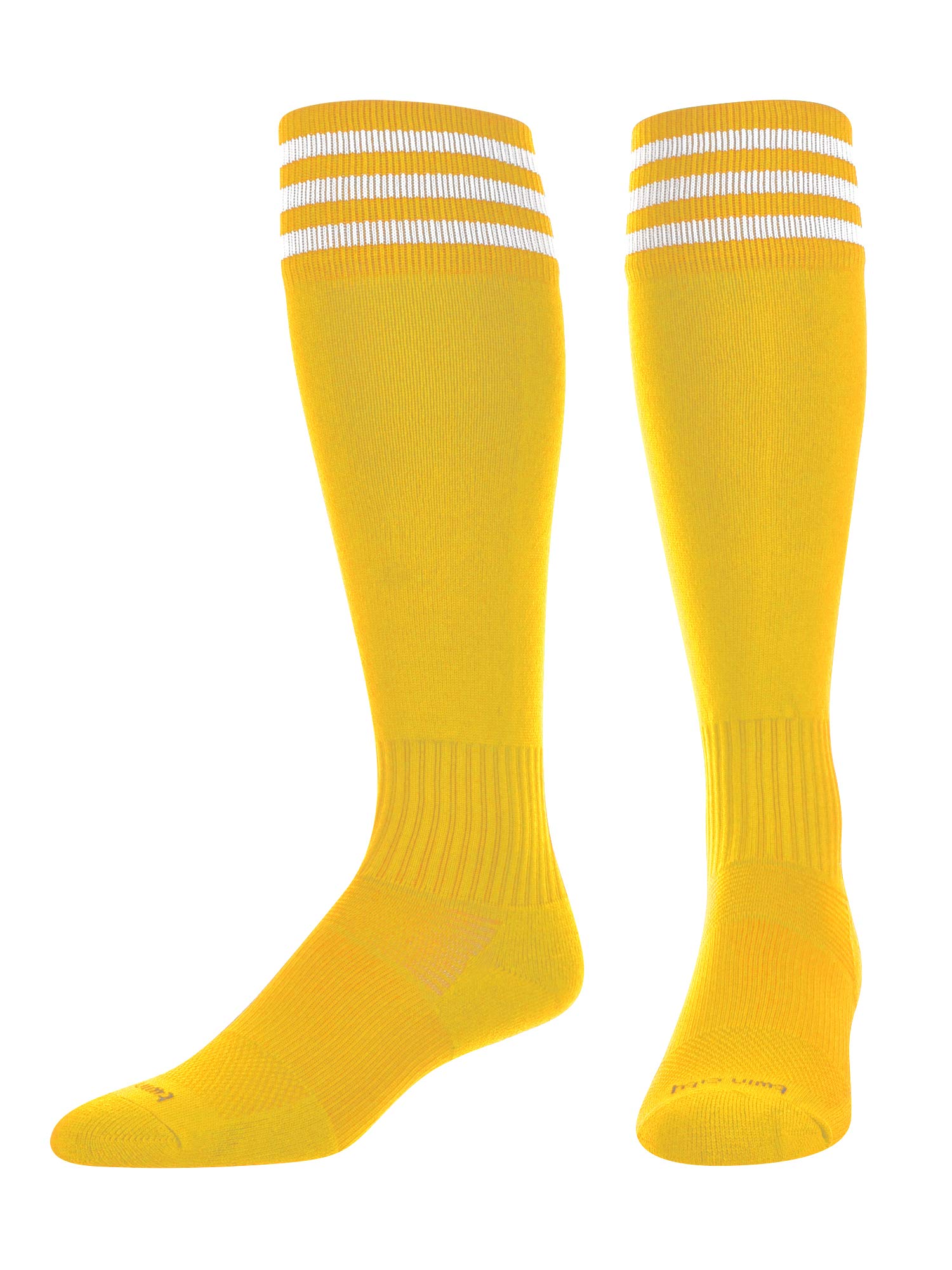 TCK Elite Finale 3 Stripe Soccer Socks (Gold/White, Large)
