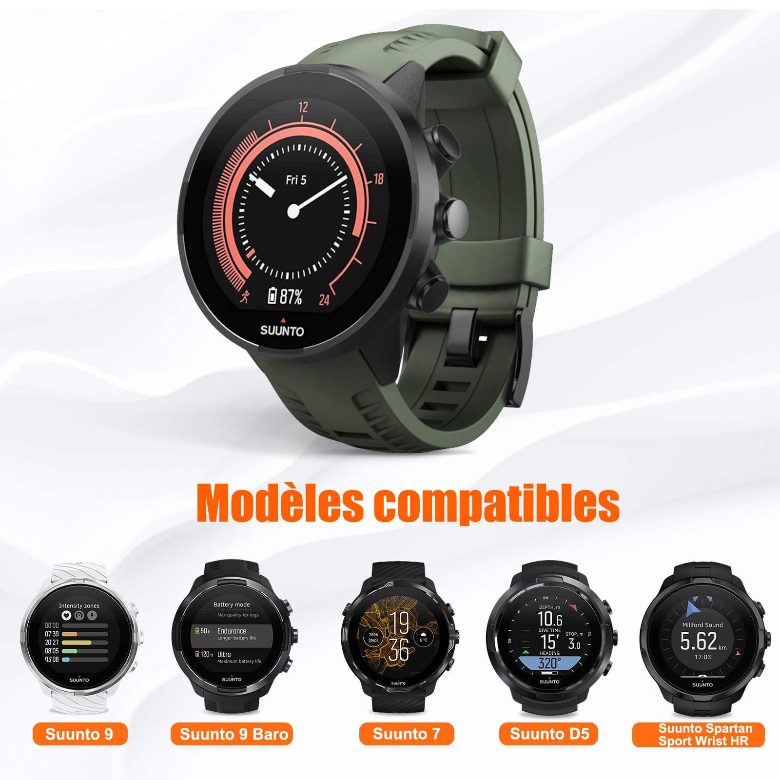 Bracelet Nylon Robuste Pour Suunto 9 Titanium / Baro / 9 - Montage Rapide Confortable