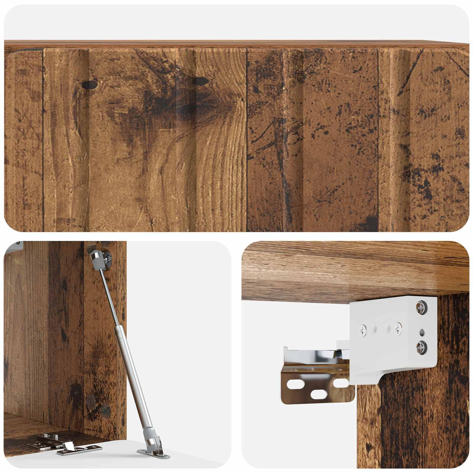 Mobile Porta TV da Muro in Legno Antico 59,5 x 31 x 30 cm con 2 Ante a Cerniera Girevole 90°, Supporto Sospeso Salvaspazio per Soggiorno Moderno, Consolle Armadietto Scaffale Versatile