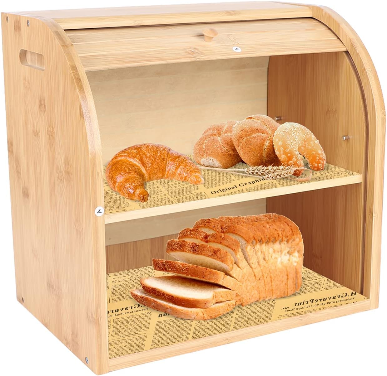 2-Layer Bamboo Bread Bin, Large Capacity Bread Storage Box with Dismountable Layer, Countertop Bread Container for Business, Kitchen