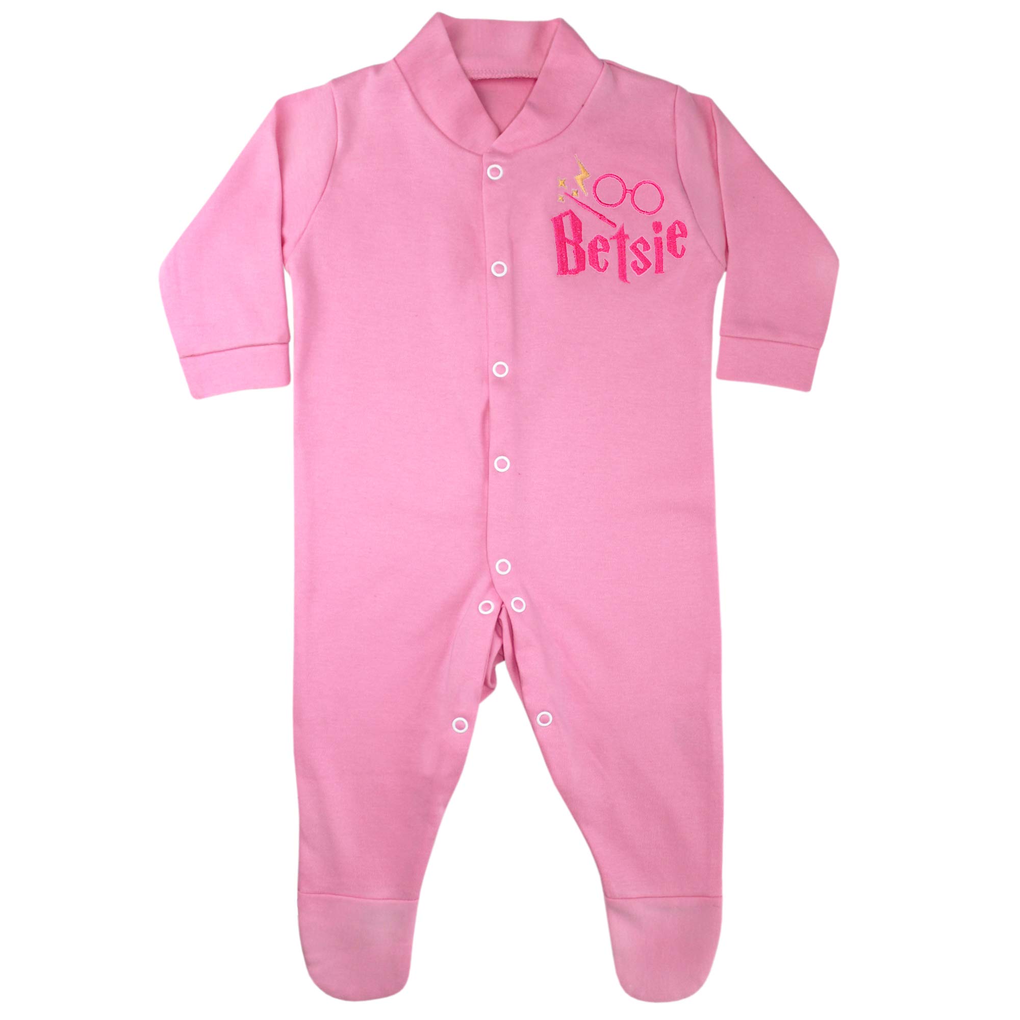 TeddyTsPersonalised Pink Baby Wizard Sleepsuit