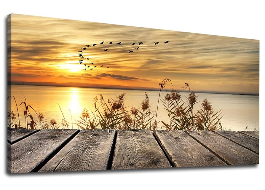 Amazon.com: Wall Art Lake Sunset Canvas Art Autumn Nature
