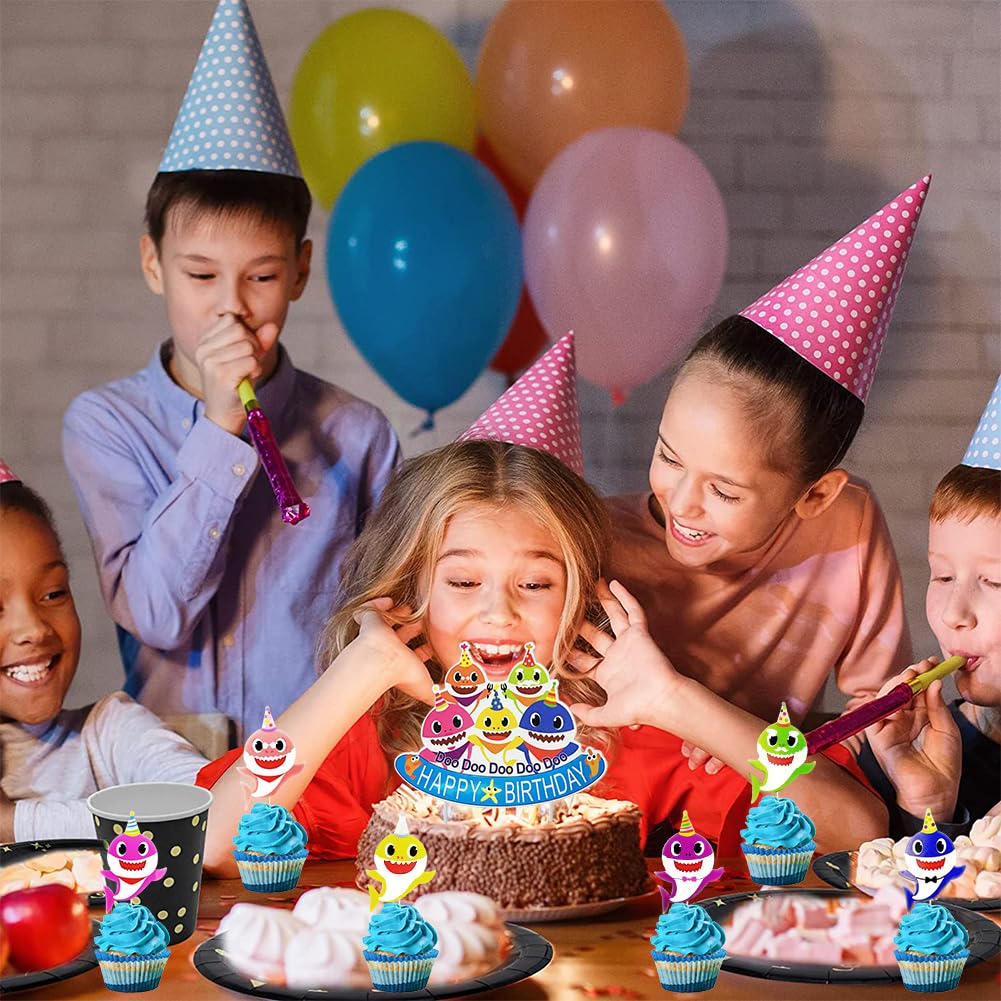 Ercadio Cupcake-Topper Haifischflossen – 24 Stück Glitzernd Für Ozean-Party