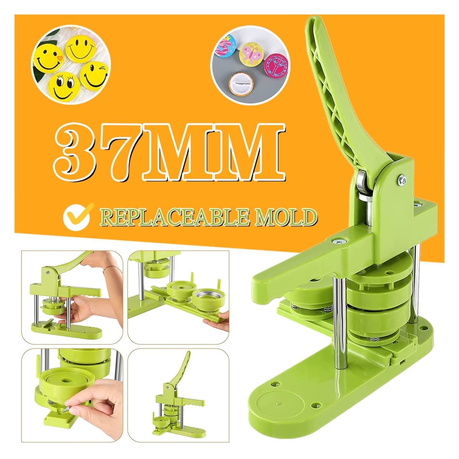 25MM-58MM Button Making Press Badge Maker Sostituibile Macchina for la stampa di badge fai-da-te,Multiuso(37MM)