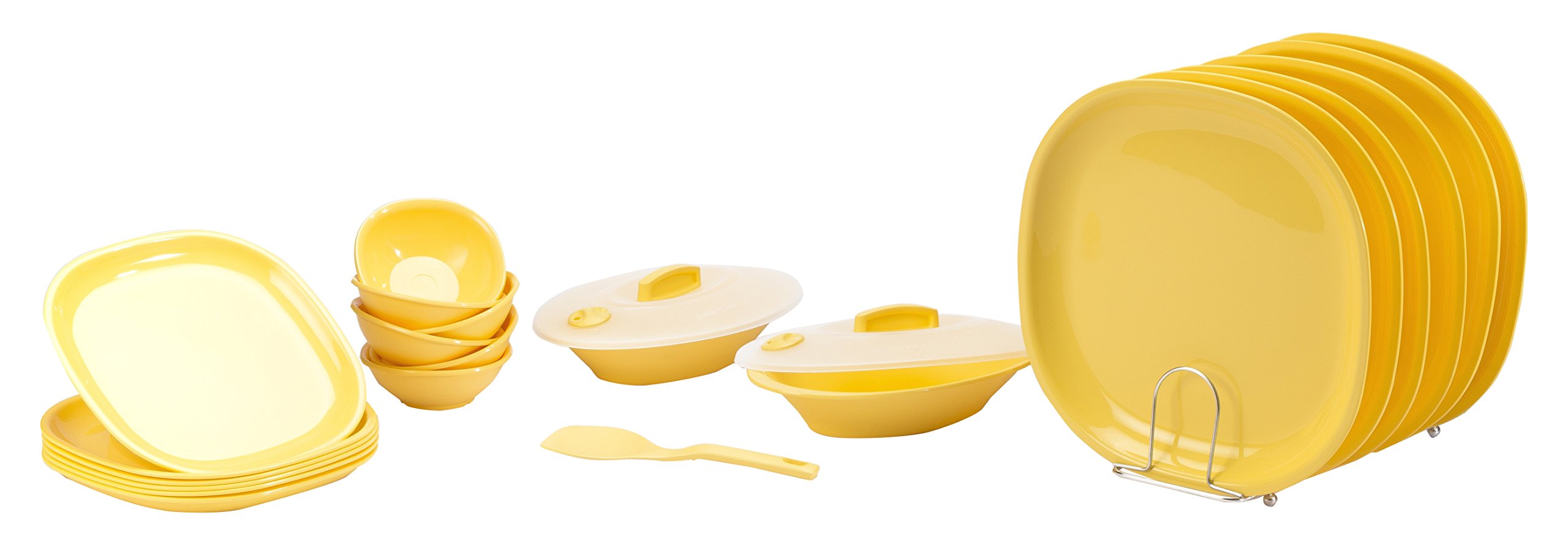 SignoraWare BPA Free Plastic Square Dinner Set | Microwave Safe | Unbreakable & Lightweight | Odor-Free | Great for Parties & Gatherings | Ideal for Regular Home Meals (Set of 23 pcs | LemonYellow)
