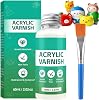 Acrylic Varnish - Air Drying Clay Glaze with Brush - Prevents Cracking & Yellowing, Waterproof High-Gloss Finish for Air Dry Clay, Pottery Crafts, Wood & Oil Painting, Scratch Resistant