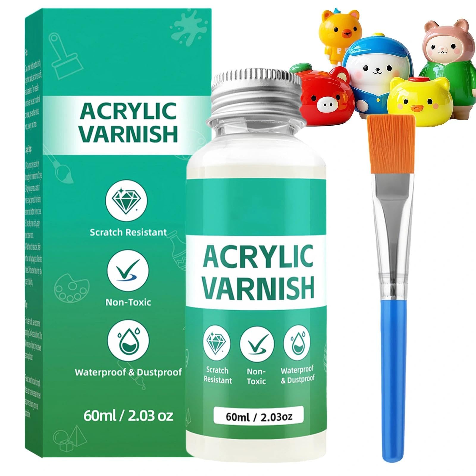 AuraBeen Acrylic Varnish - Air Drying Clay Glaze with Brush - Prevents Cracking & Yellowing, Waterproof High-Gloss Finish for Air Dry Clay, Pottery Crafts, Wood & Oil Painting, Scratch Resistant