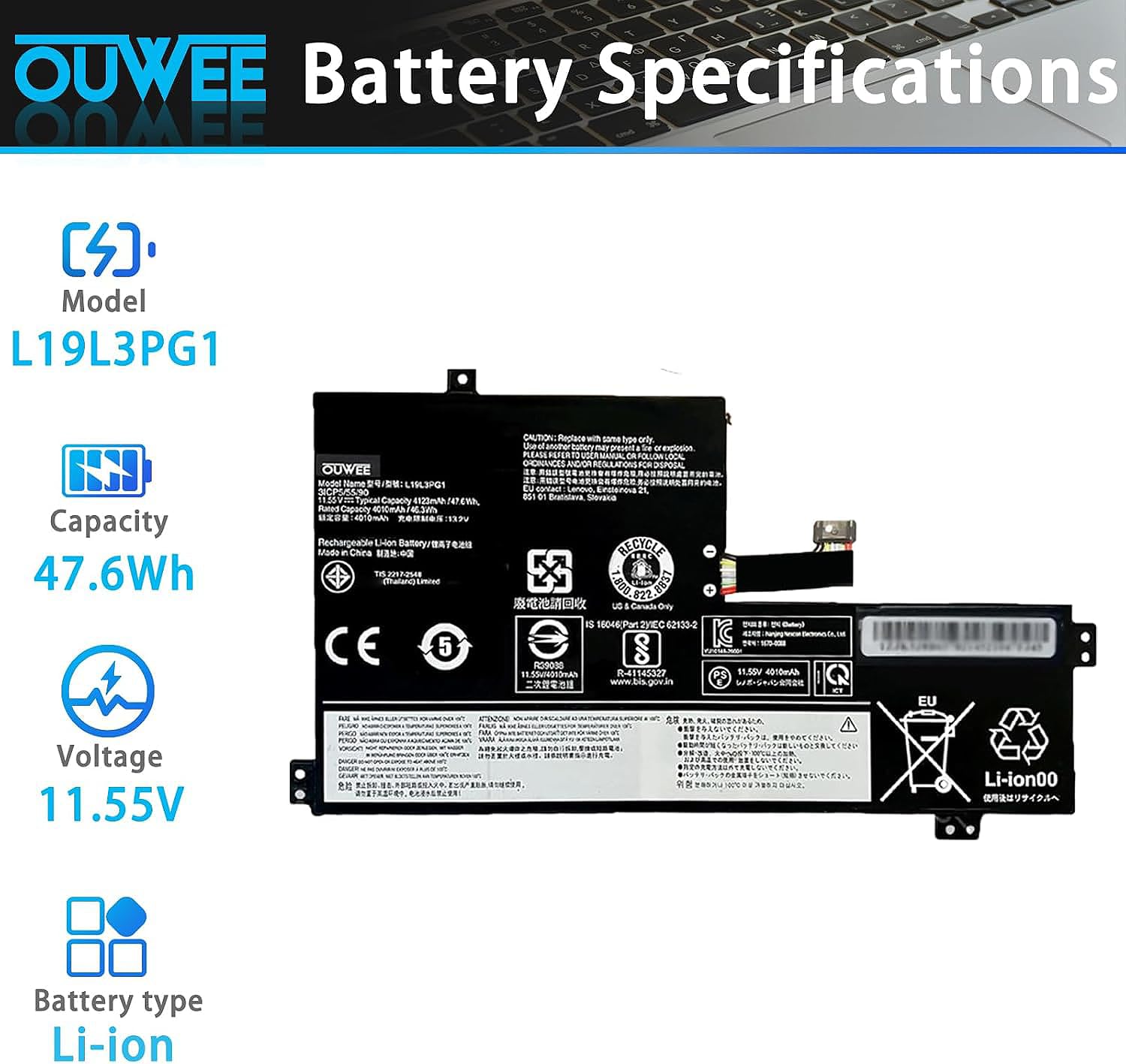 Amazon.com: OUWEE L19L3PG1 Laptop Battery Compatible with Lenovo