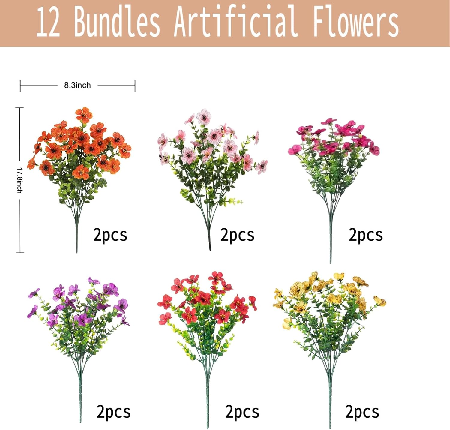 SHIAWASENA Realistic Outdoor Fake Plants Flowers, Artificial Flowers, UV Resistant, 12 Bundles Faux Silk Colorful Violet Flowers Bouquet with Eucalyptus - Image 3