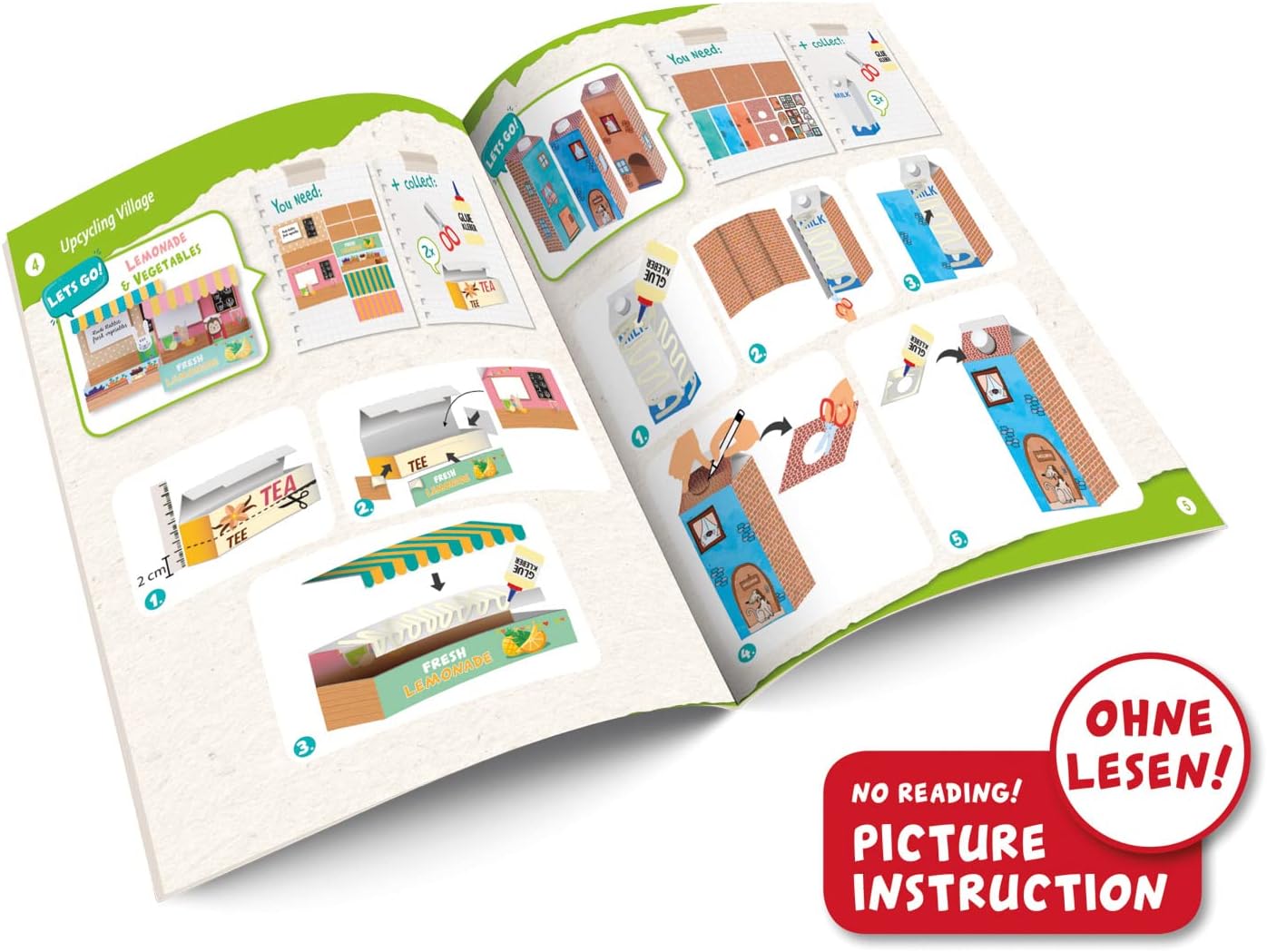 LENA DIY Eco Upcycling Village, from Household Objects, Paper Game, Glue Set for Boys and Girls, from 6 Years, 42830