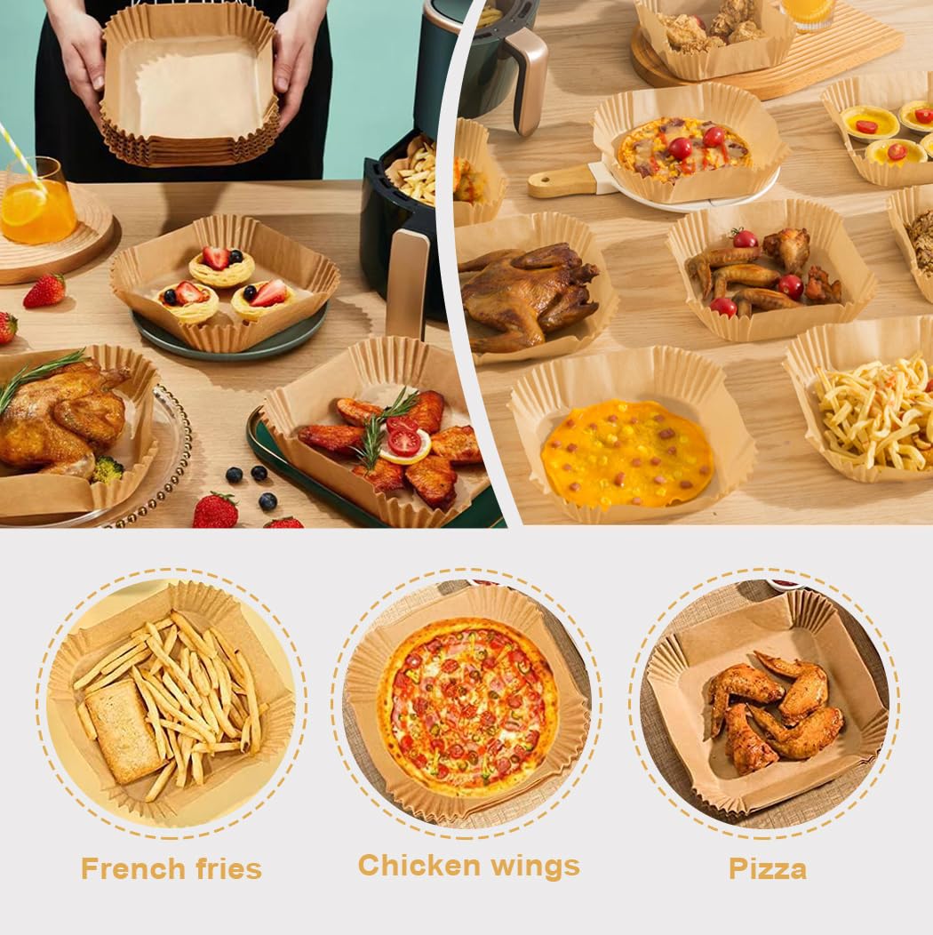Papier Cuisson Friteuse Air 50 Feuilles - 18x18cm Perforé - Résistant à 220°C - Anti-adhésif