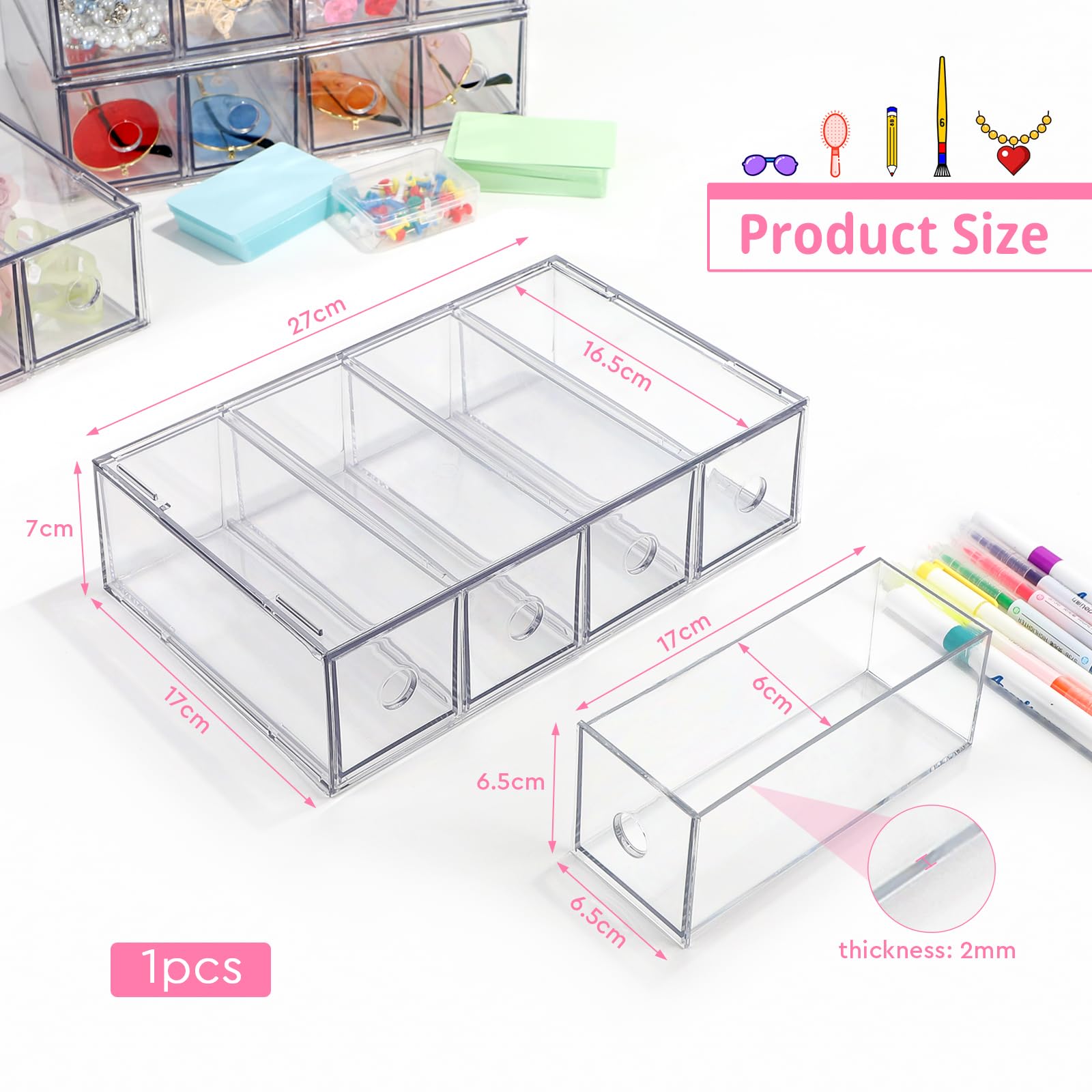 Organizzatore da scrivania con 4 cassetti trasparente impilabile cassettiera storage box multifunzione per cancelleria ufficio