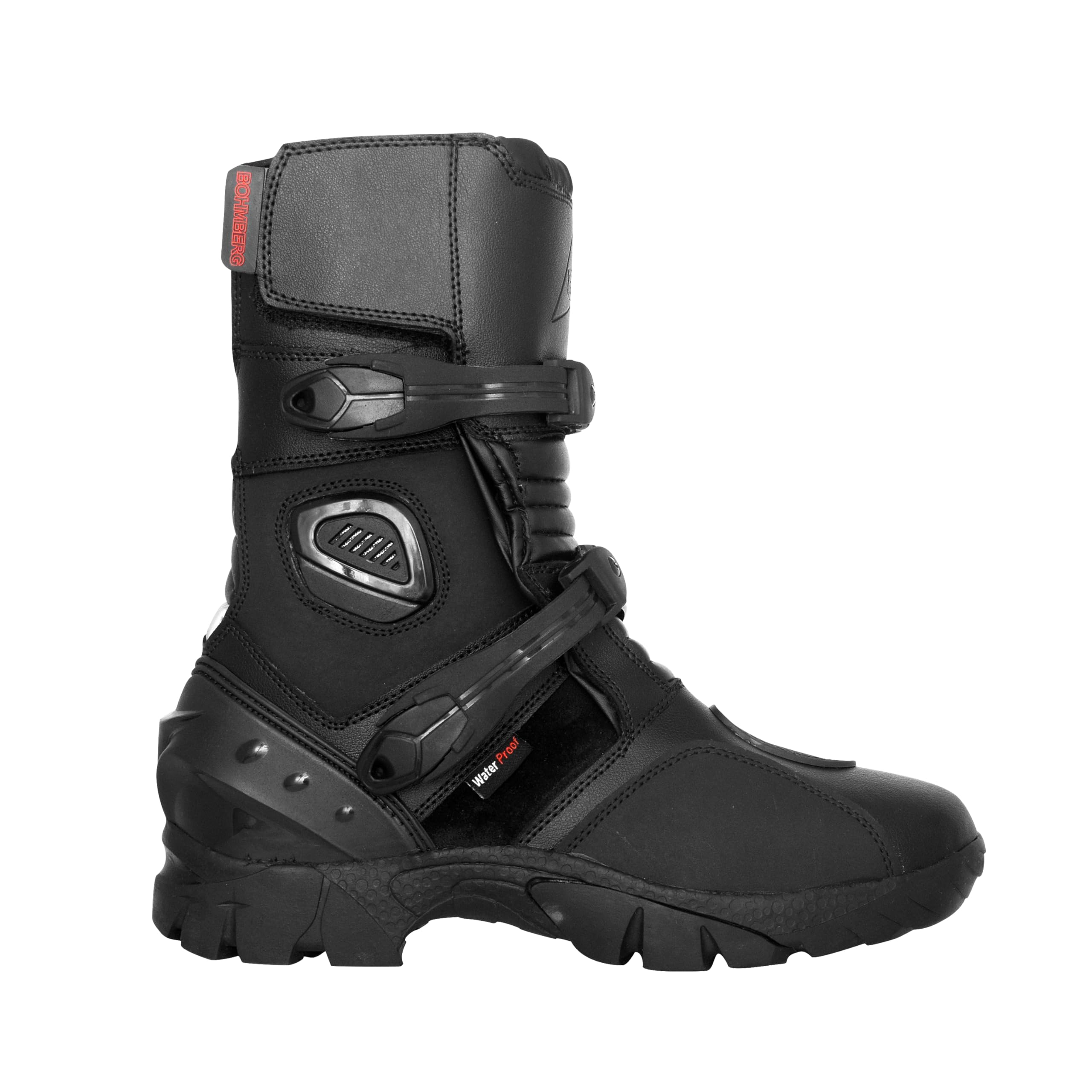 Bohmberg Dredd - Botas de moto para hombre, de piel, resistentes, impermeables, con protecciones reforzadas, Negro