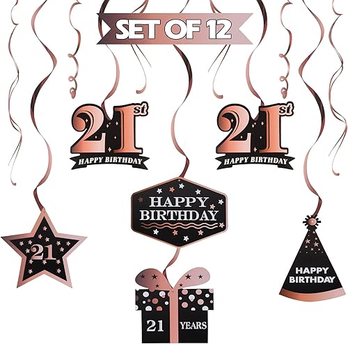 Miniatura 331 de LINGTEER Happy 65th Birthday Decorations Set - 12Pcs Black & Gold Swirls Streamer,Happy Birthday Bunting Banner,Cheers to 65 Years Old Bday Party