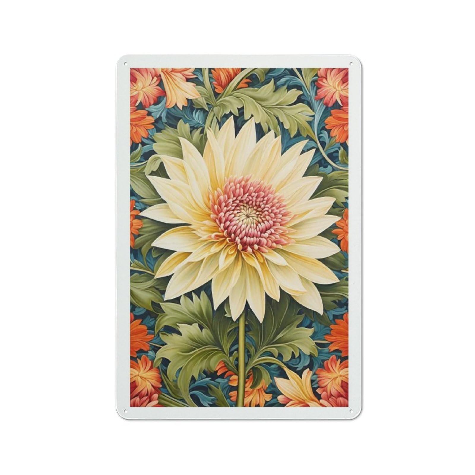 Junmoney Style-9 Yellow Chrysanthemum Rustic Printed Metal Sign 30X20cm For Bar Or Restaurant, For Bar Decor Enthusiasts