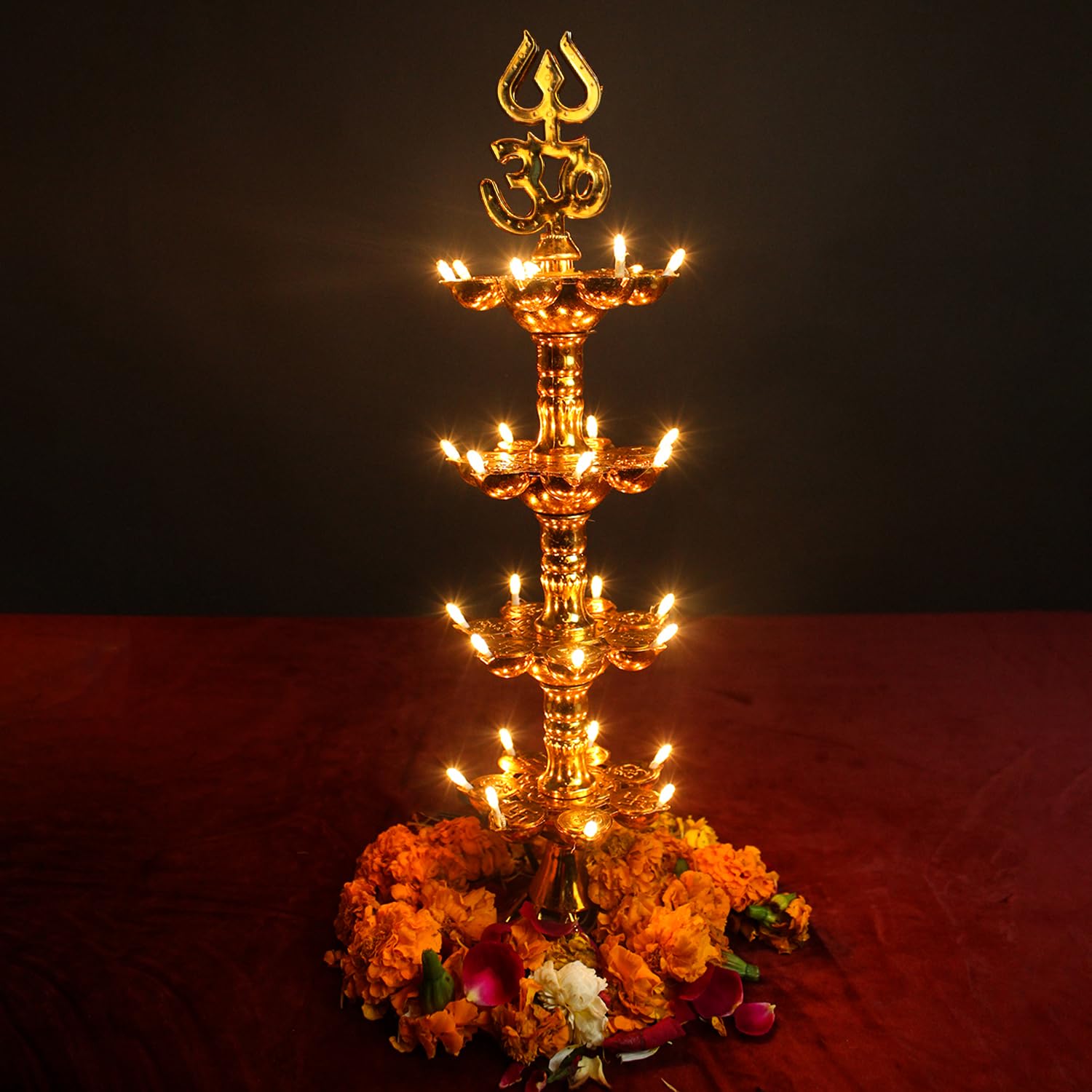Saleberate Electric Diya Deepak Plastic Light Pooja Diya LED Light Mandir Diya for Home Temple Decor Electric Diya Golden (1 Piece , 4 Layer)
