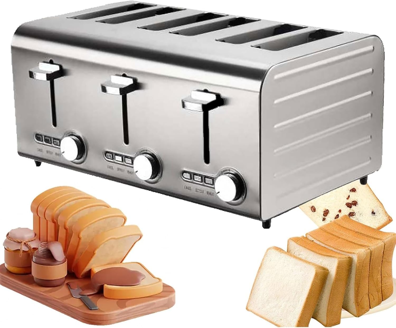 Commercial Toaster,6 Slices Stainless Steel Toaster with 7 Browning Levels, Frozen/cancel/reheat Function, Auto Pop-up,Removable Crumb Tray,for Home, Store, Hotel, Party Use