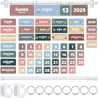 Kosiz Spanish Classroom Calendar Calendario Espanol Bulletin Board Set Spanish Flip Calendar for Teacher Must Have Organization Kit Include Holder and 54 Date Cards for Preschool Classroom(Boho)