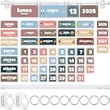 Kosiz Spanish Classroom Calendar Calendario Espanol Bulletin Board Set Spanish Flip Calendar for Teacher Must Have Organization Kit Include Holder and 54 Date Cards for Preschool Classroom(Boho)
