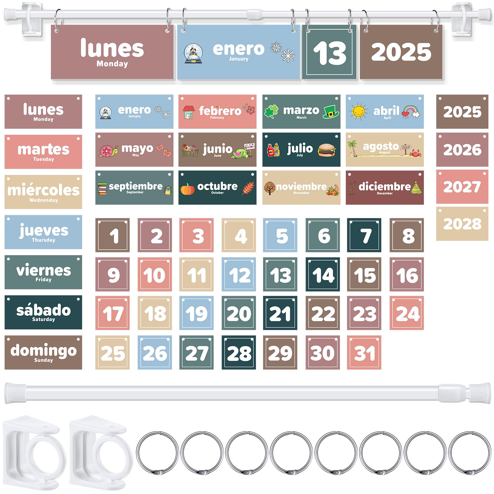 Kosiz Spanish Classroom Calendar Calendario Espanol Bulletin Board Set Spanish Flip Calendar for Teacher Must Have Organization Kit Include Holder and