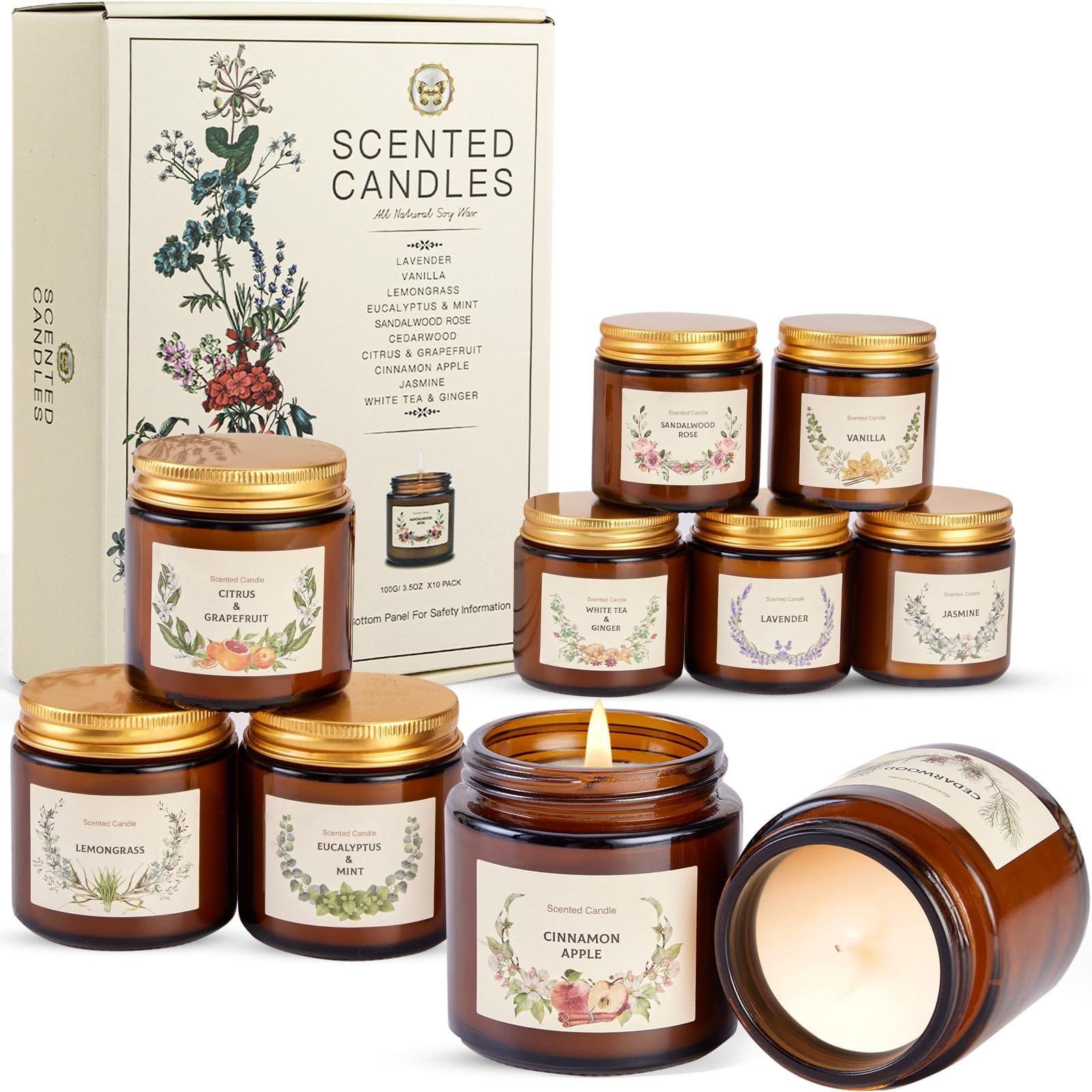 Duftkerze im Glas 6 Düft, Kerzen Geschenke für Männer Frauen 1200 g,6Pcs Duftkerzen Geschenkset,Natürliches Sojawachs Duftkerze Set für Valentinstag,Bad Spa Meditation,Geburtstagsgeschenk