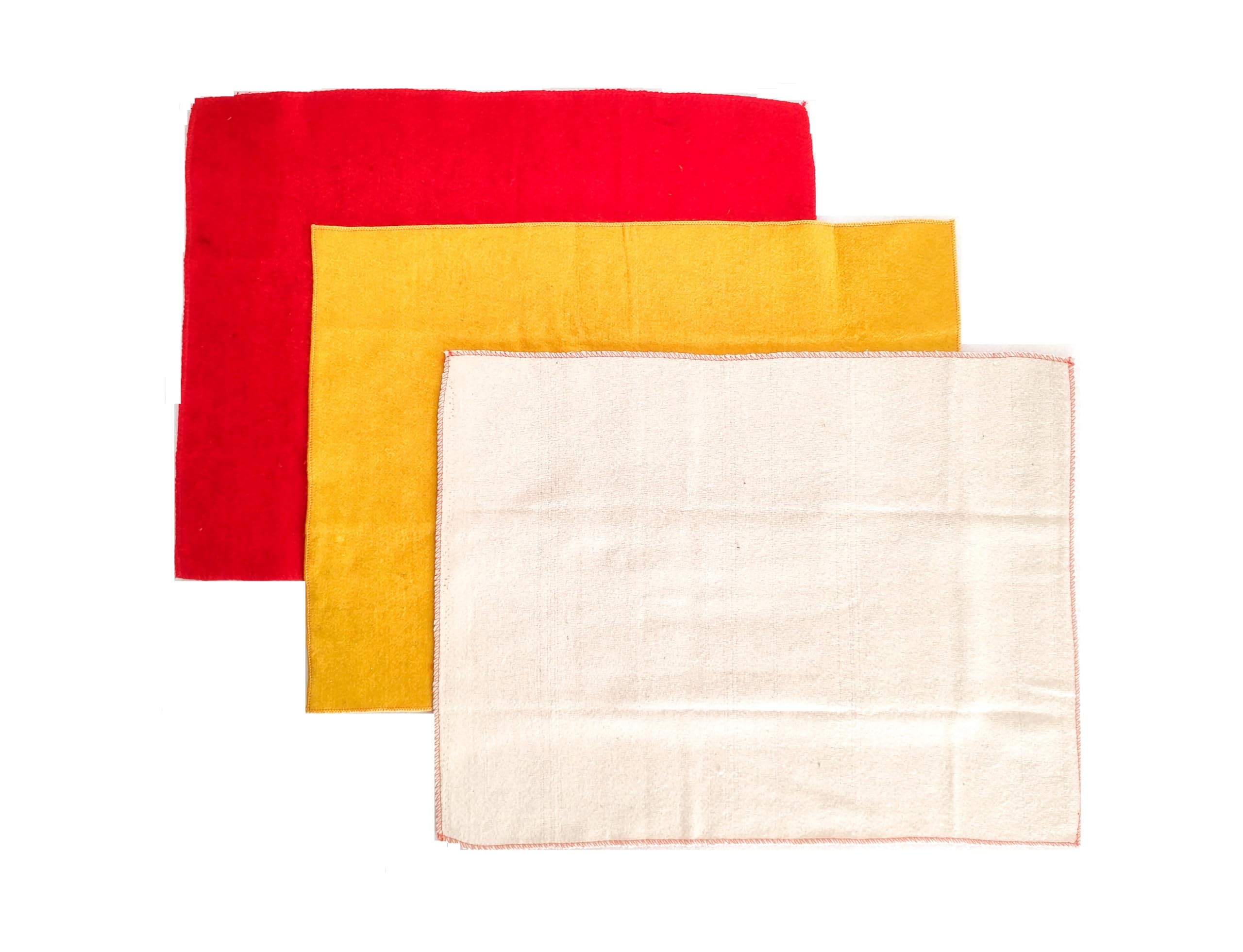 Red, Yellow & White Woolen Aasan - Premium Wool Handcrafted Perfect Mat for Meditation & Prayers - Soft, Comfortable (Combo of 3 Aasan) (Size 24 x 30 Inch) White (Size 18 x 18 Inch) PATITPAVAN