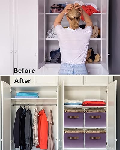 Miniatura 3 de Contenedores de almacenamiento degradados para organizar, organizadores de armario grandes decorativos con asas cubos – Paquete de 2 cestas de tela