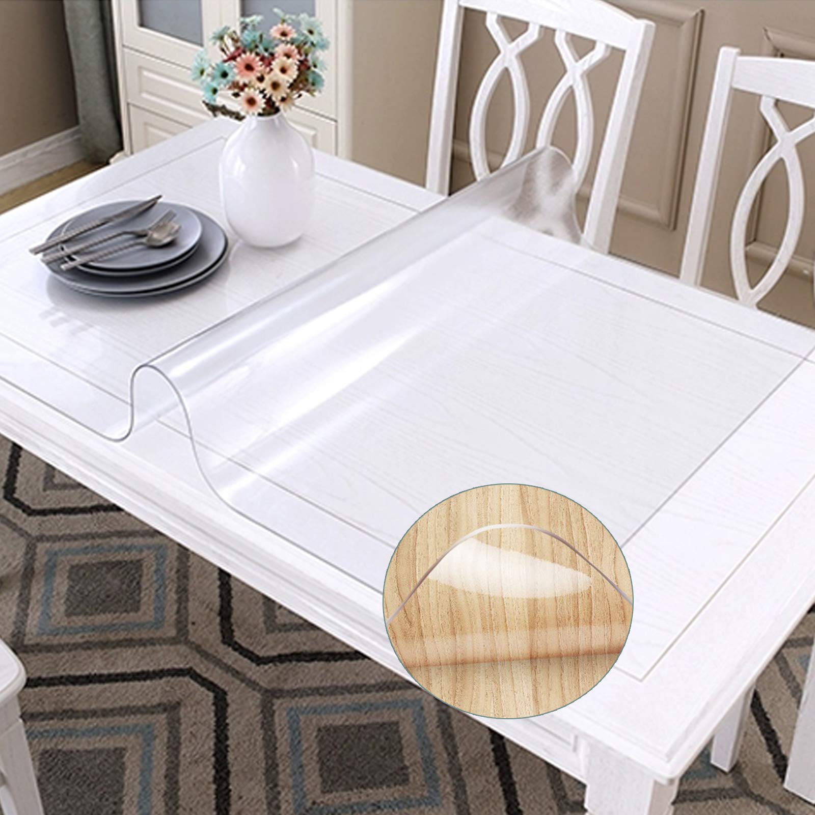 MRVAKDYDI Clear Table Protector, Clear Non-Slip PVC Table Cover Protector 1.2mm Odorless Multiple Sizes(70x100cm/28x39in)