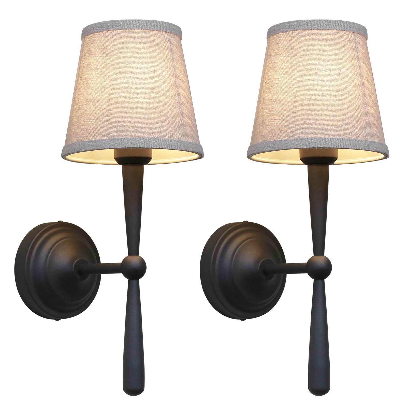Photo 1 of JIMUBEAM Sconces Wall Lighting Set of Two with Boho Linen Fabric Shade, E26 Aged Brass Vanity Bathroom Wall Lamps, Hardwired Indoor Wall Lights for Living Room Bedside Nightstand Light