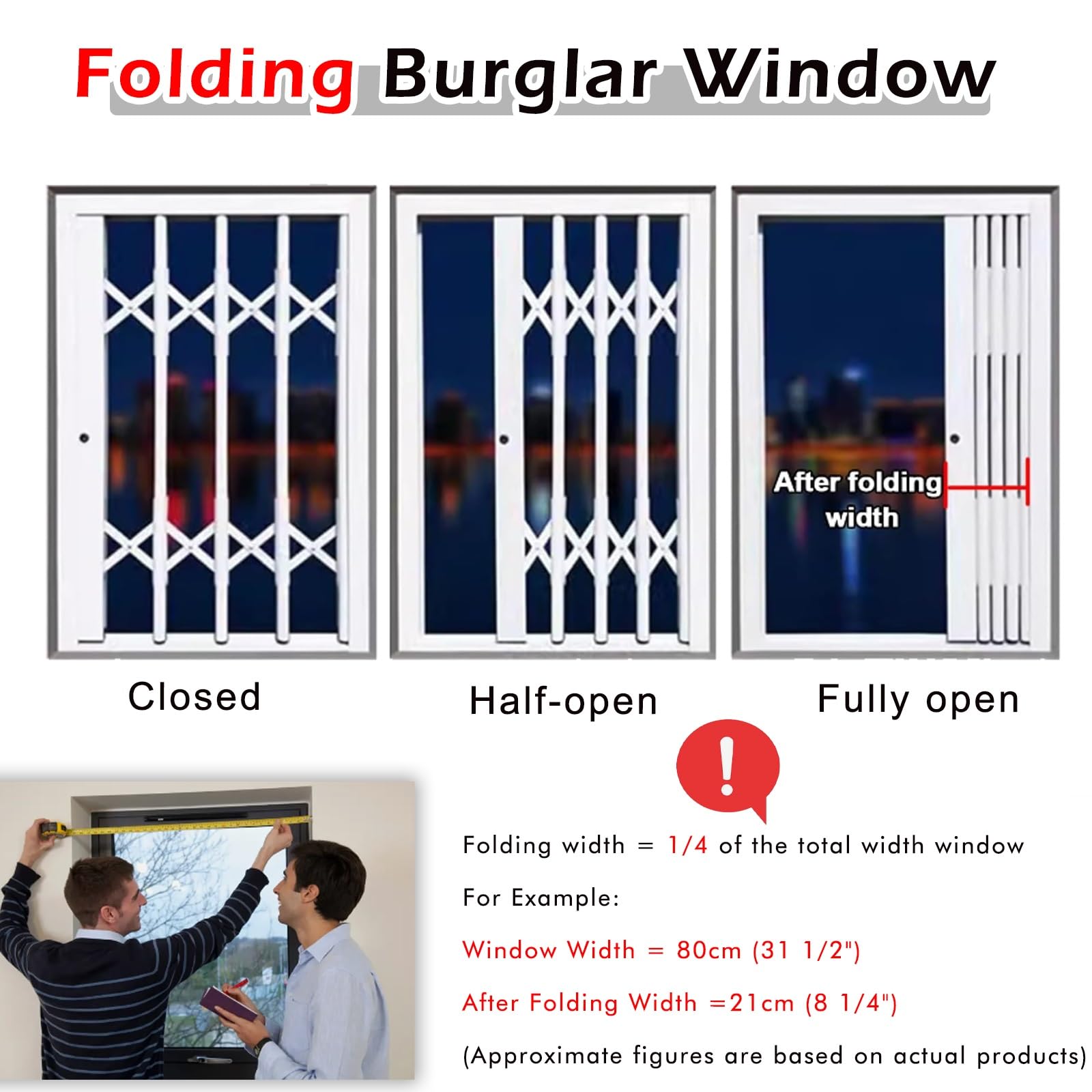 Inferriate per Finestre Cancello Di Sicurezza A Fisarmonica, Barra Antifurto Per Finestre Per La Sicurezza, Griglia Di Sicurezza Espandibile Per Finestre(160x130cm/64x52in)