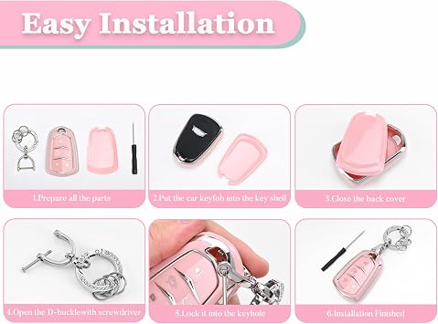 for Cadillac Key Fob Cover - Soft TPU Key Case Protection with Bling Keychain Fit for Cadillac Escalade CTS SRX XT5 ATS CT6 5 Buttons Smart Key Case