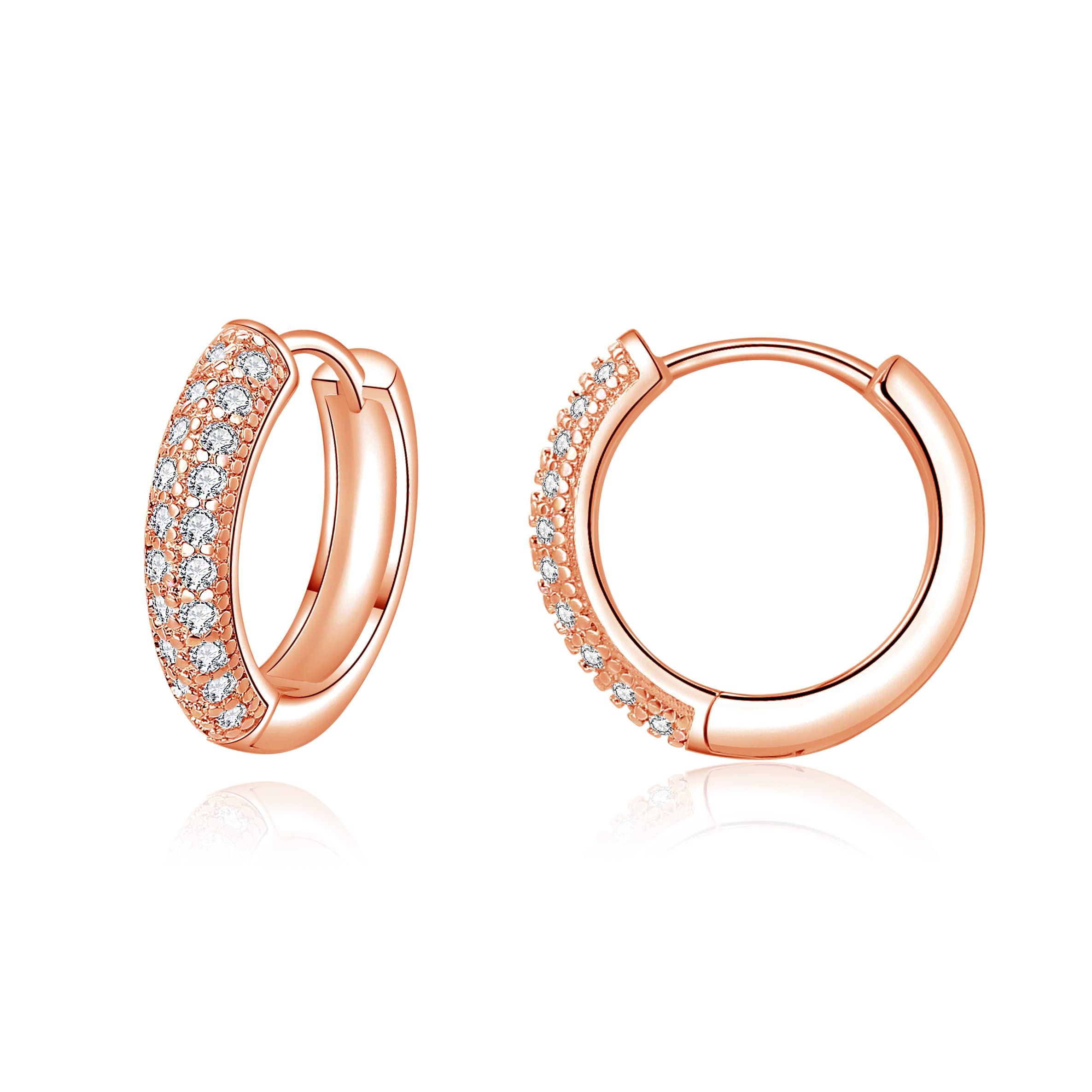 Cangall Pendientes de aro de plata 925 para mujer, 3 pares de pendientes de plata de ley 925, pendientes de aro pequeños, pendientes de aro con circonitas AAAAA, 14 mm, Plata de ley Circonita cúbica