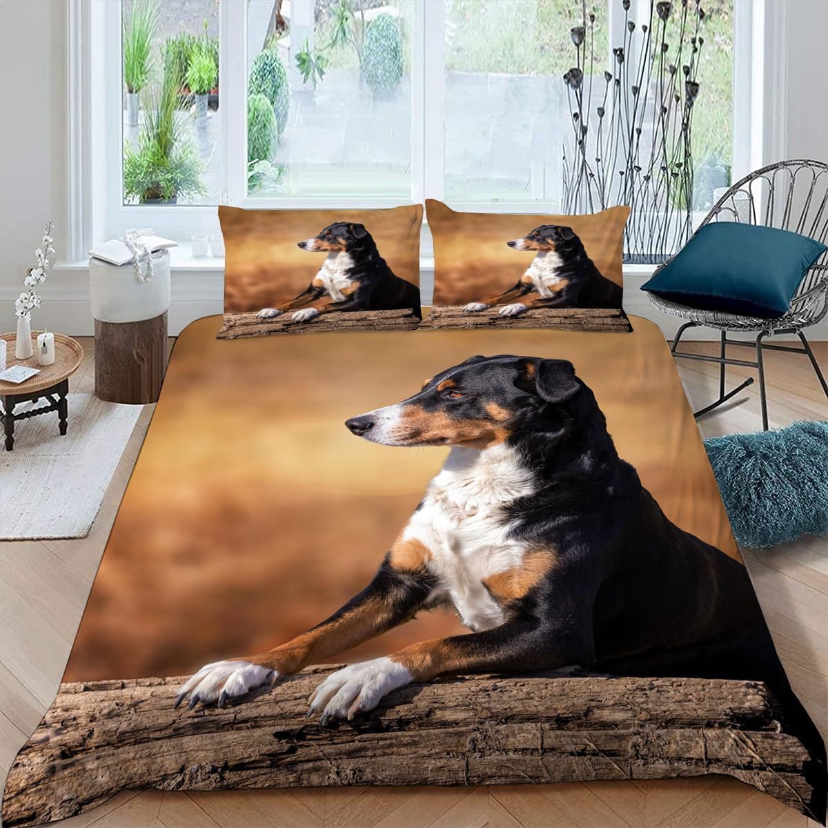 Housse de couette 240x220 chien noir avec 2 taies d'oreiller en microfibre douce