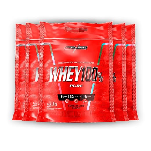Kit 5 Whey Protein 100% Puro Integral Medica Cookies Cream 1.8Kg