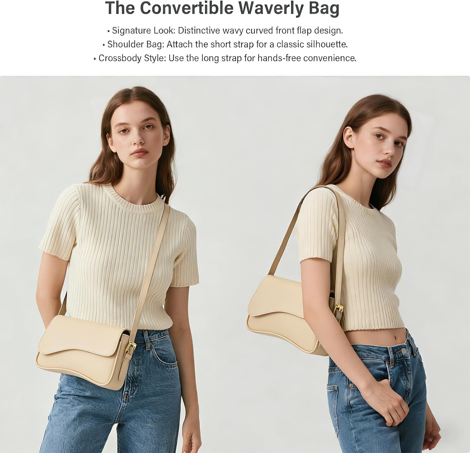 Amszke Shoulder Bag for Women Y2K Crossbody Purse PU Leather Underarm Handbag 2 Adjustable Strap for Daily Commute Travel