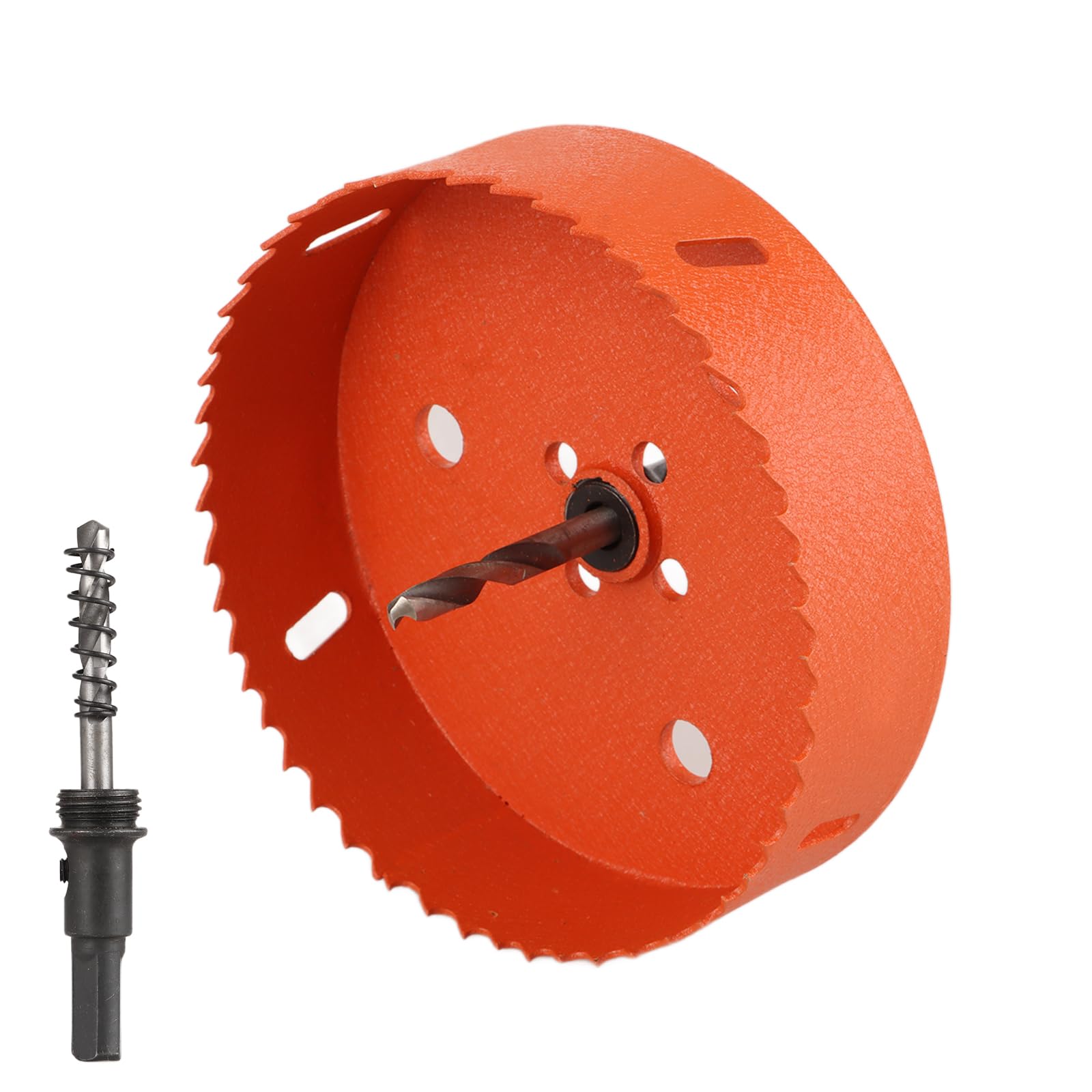 Otwornica 125 mm, pomarańczowa, bimetalowa, uniwersalna otwornica 125 mm, 125 mm, zestaw z rozdzielnym wiertłem, koronką wiertniczą, średnica 125 mm, do materiałów budowlanych, drewna, metali
