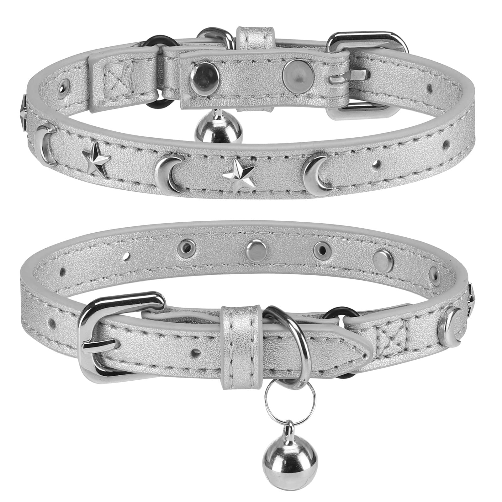 Leather Cat Collars for Boy Girl Cats with Bell and Safety Elastic Belt
