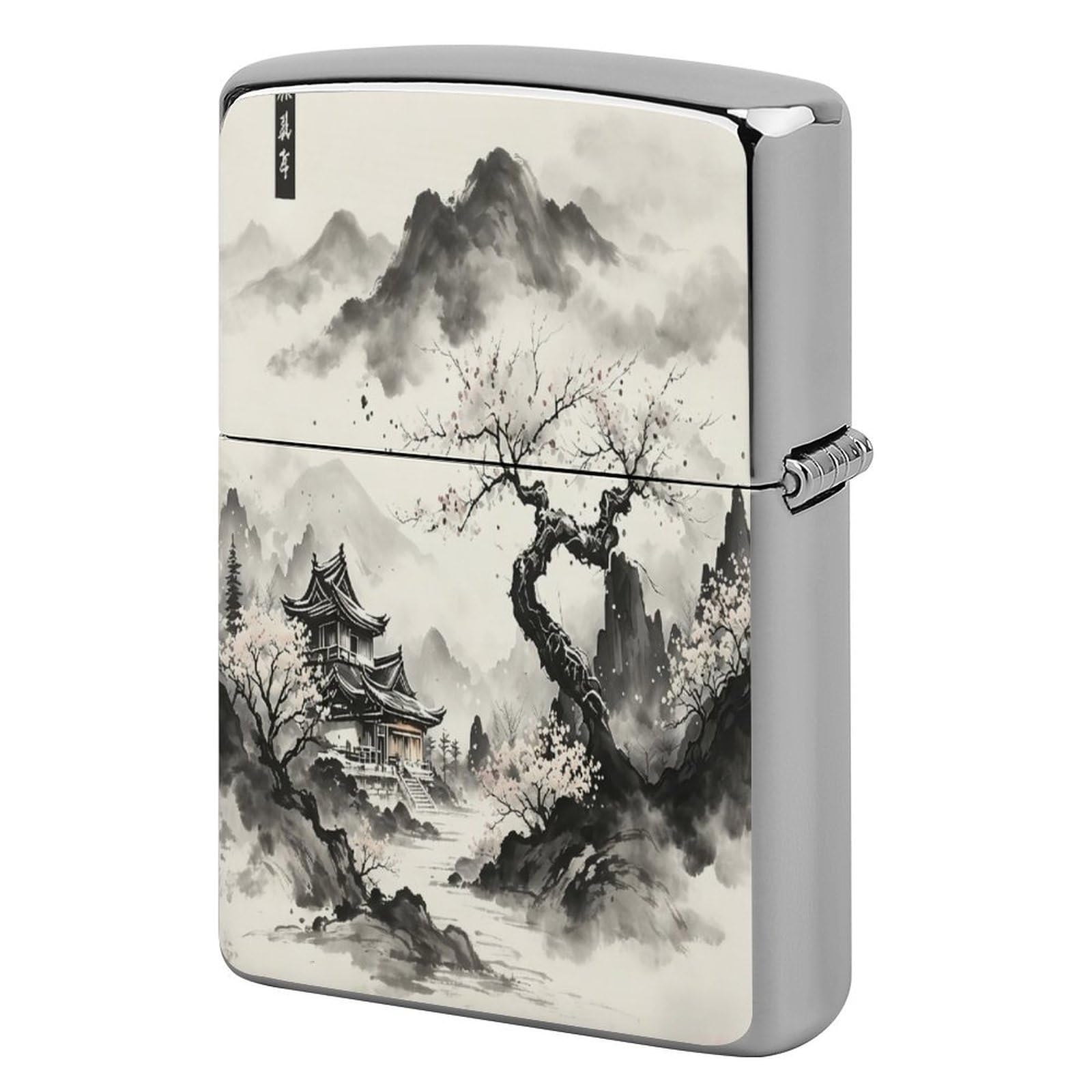 Btcowzrv Style Ink Wash Landscape Metal Lighter Case Sleeve Cover Holder