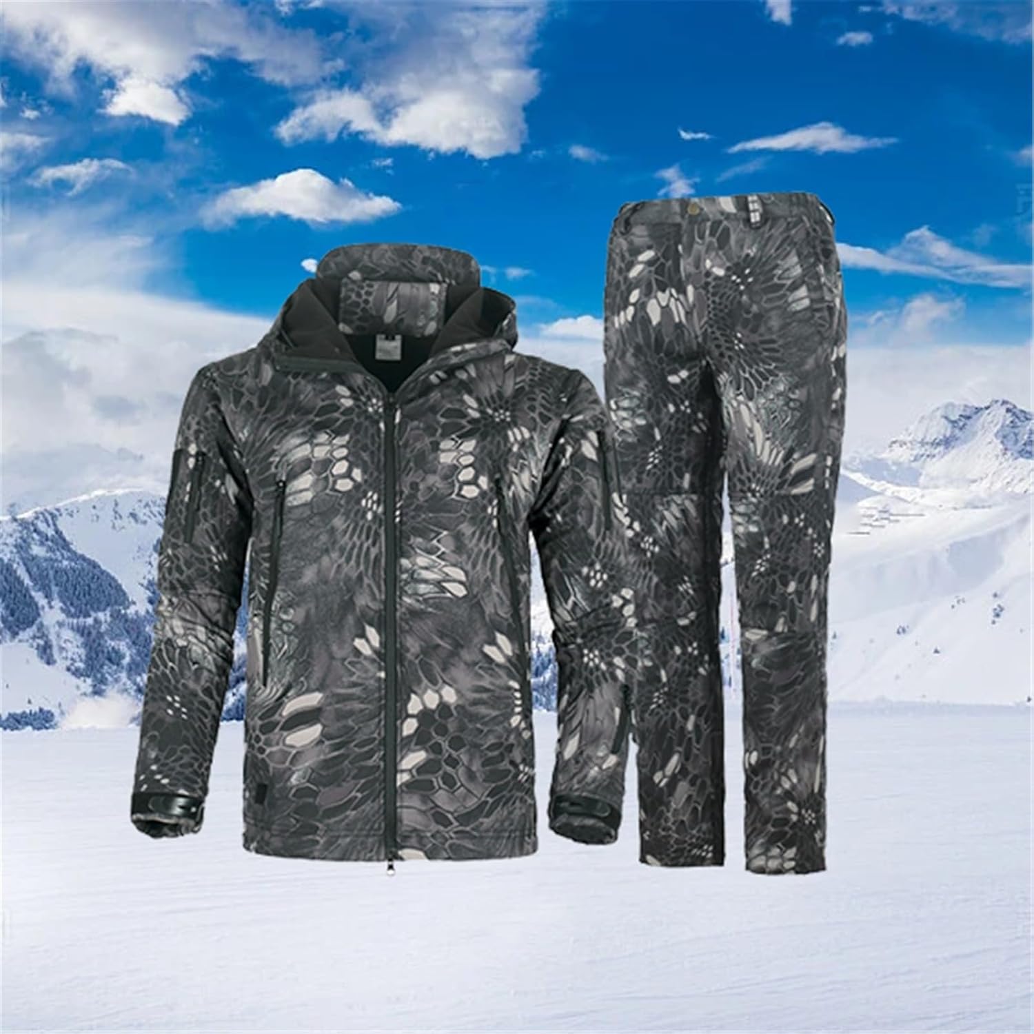 Men Ski Suit, Men's Winter Outdoor Warm Camouflage Ski Suits Jacket and Pants Set, Waterproof Windproof