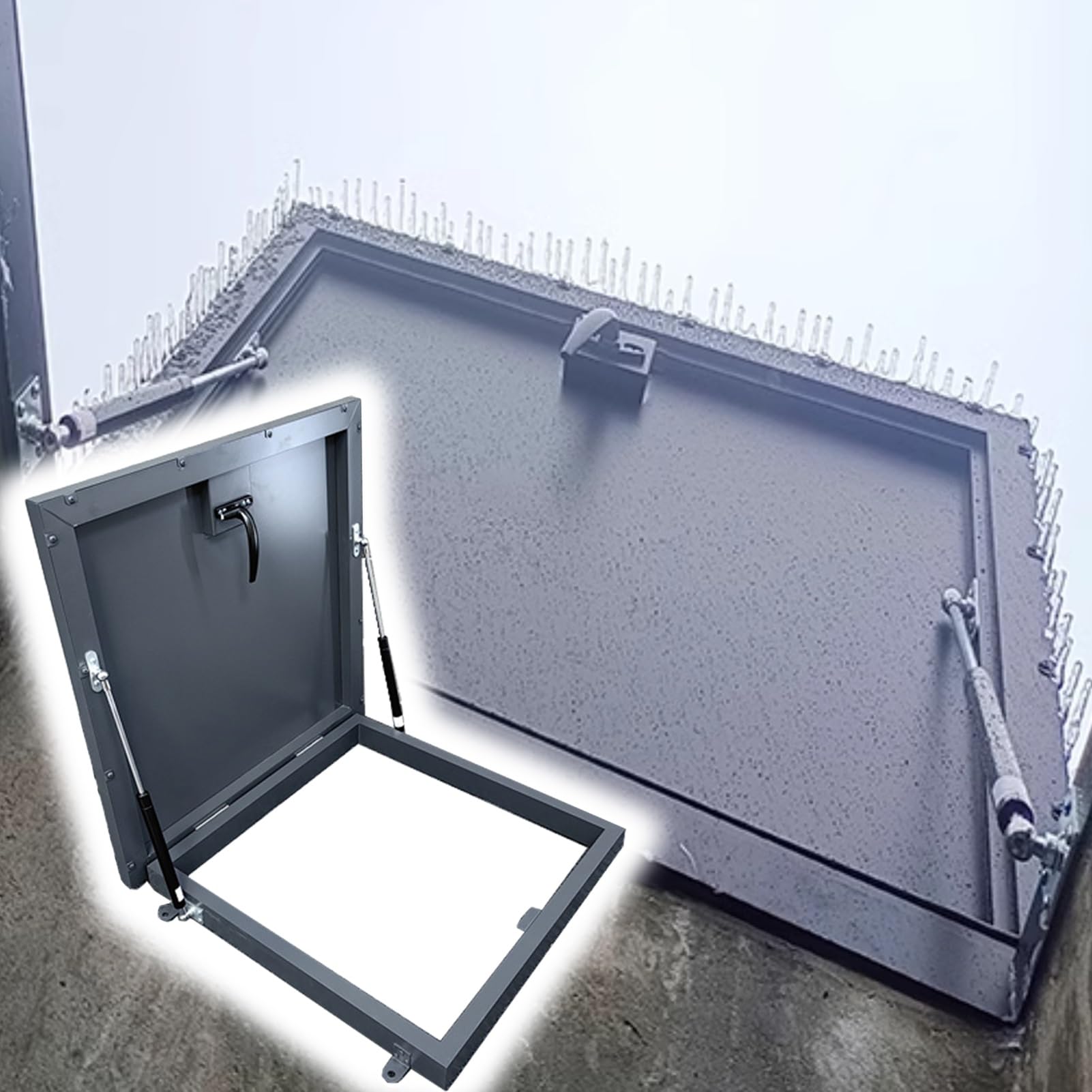 Roof Hatch Basement Vent Access Security Door, Rooftop Hatch Cover Plate Rainproof, Manhole/Cellars Exit Cover with Sealing Gasket & Rotatable Handle(60x60cm-23.6x23.6)