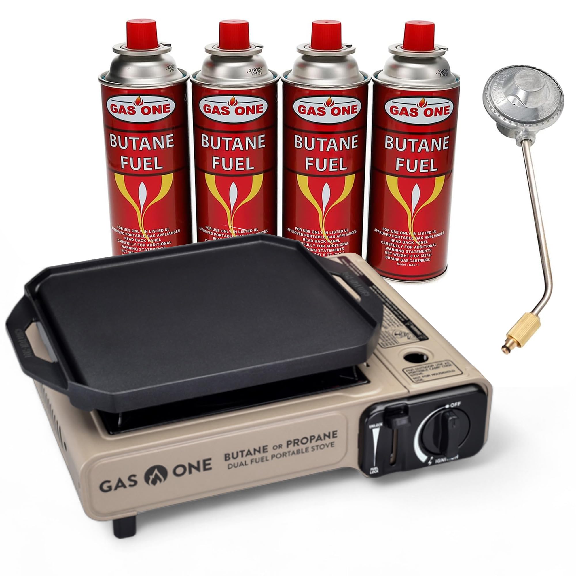 GasOne Propane or Butane Gas Stove with Flat Top Griddle Included – Dual Fuel Propane Grill Tent Stove Burners for Cooking for Camping, Kitchen –