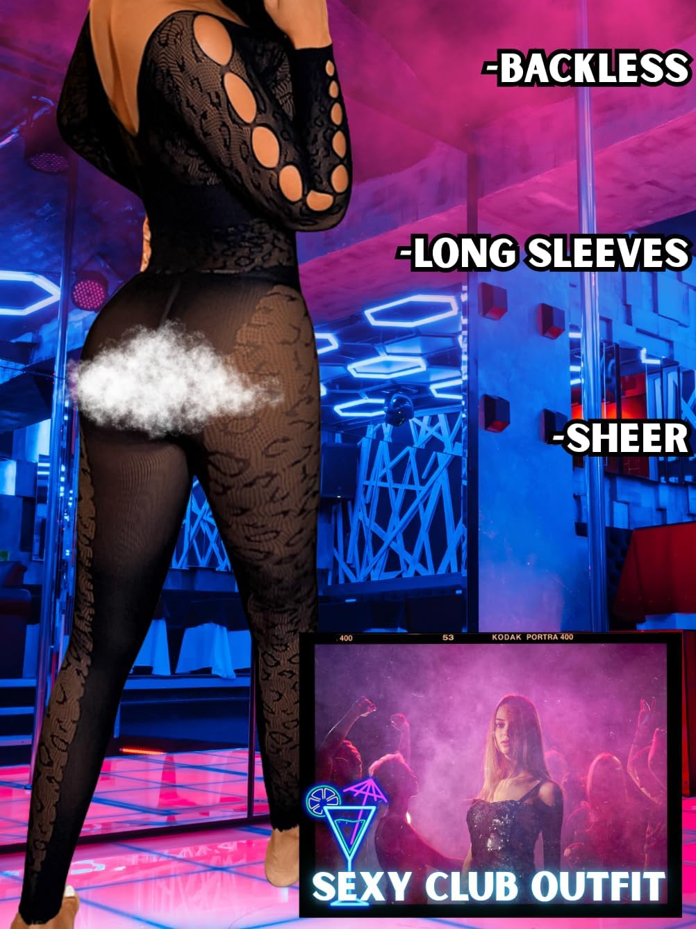 Women Sexy Full Leopard Fishnet Bodysuit, Poster Lace Jumpsuit Body Stockings, Club Rave Party Exotic Dancer Outfits - Image 3