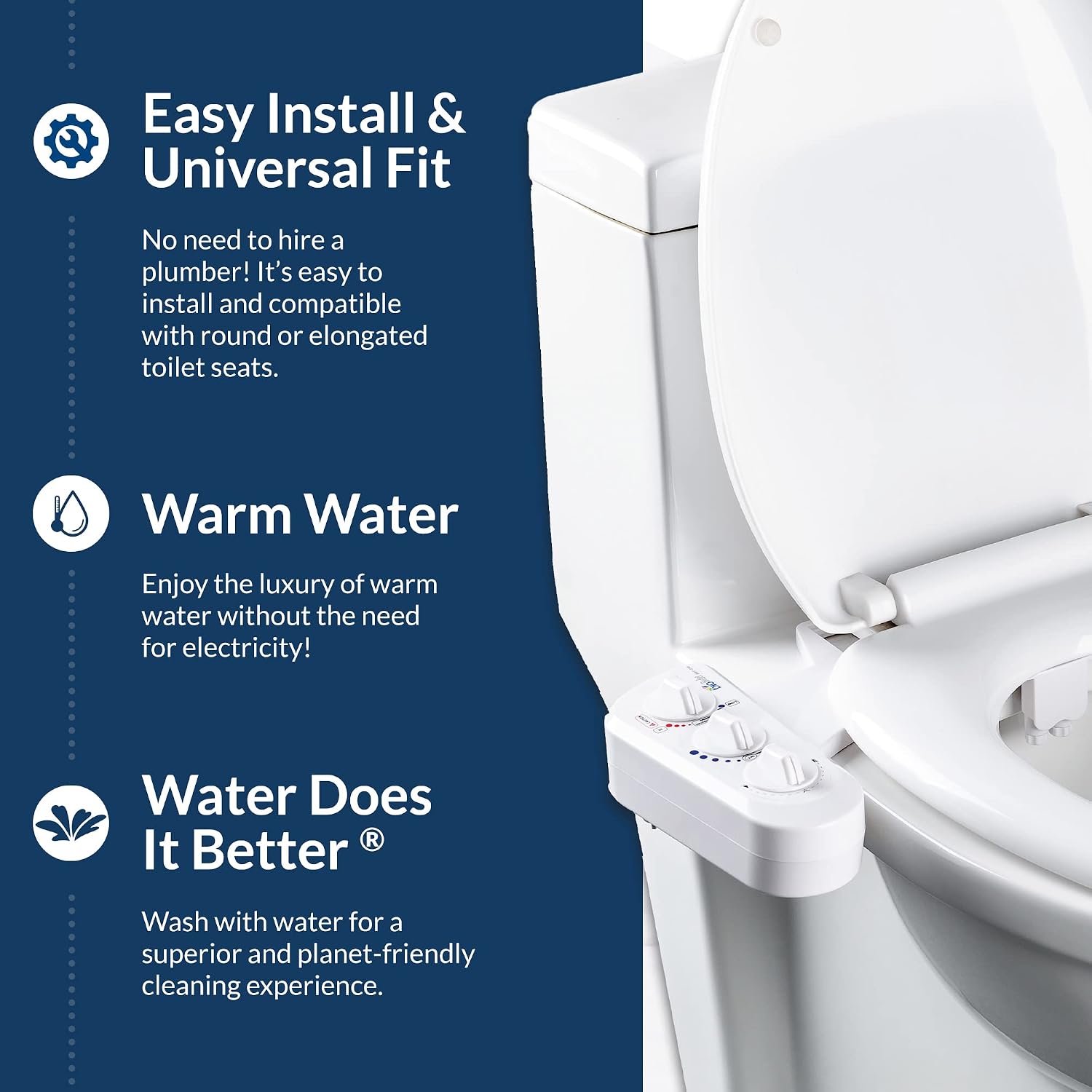 Bio Bidet BB-270 Hot & Cold Freshwater Spray, Non-Electric, Bidet Attachment For Toilet Seat, Posterior & Feminine Wash, Easy Install, White