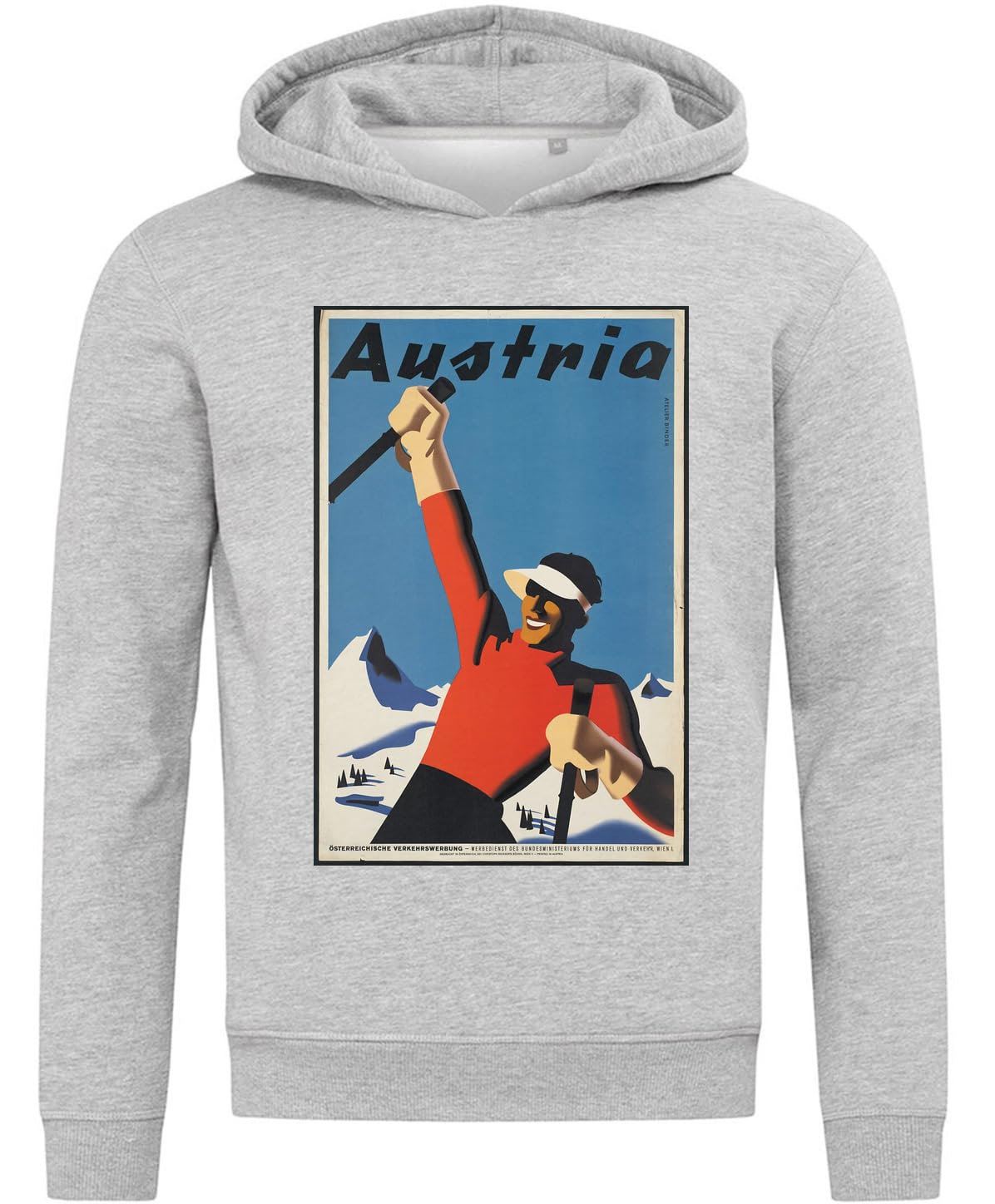 Austria śnieg i narciarstwo retro plakat podróżny bluza z kapturem bluza z kapturem mieszanka bawełny szara